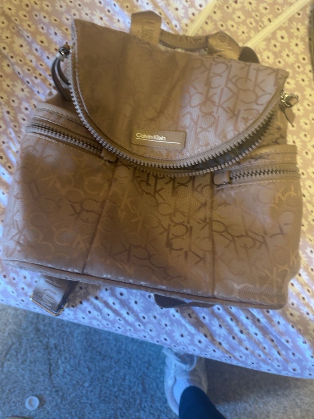 Calvin Klein Tan Signature Monogram Backpack